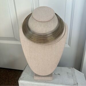 Gold tone rigid collar bib choker necklace Cleopatra Egyptian costume circle